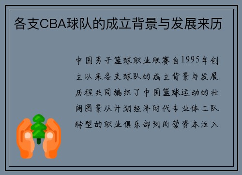 各支CBA球队的成立背景与发展来历